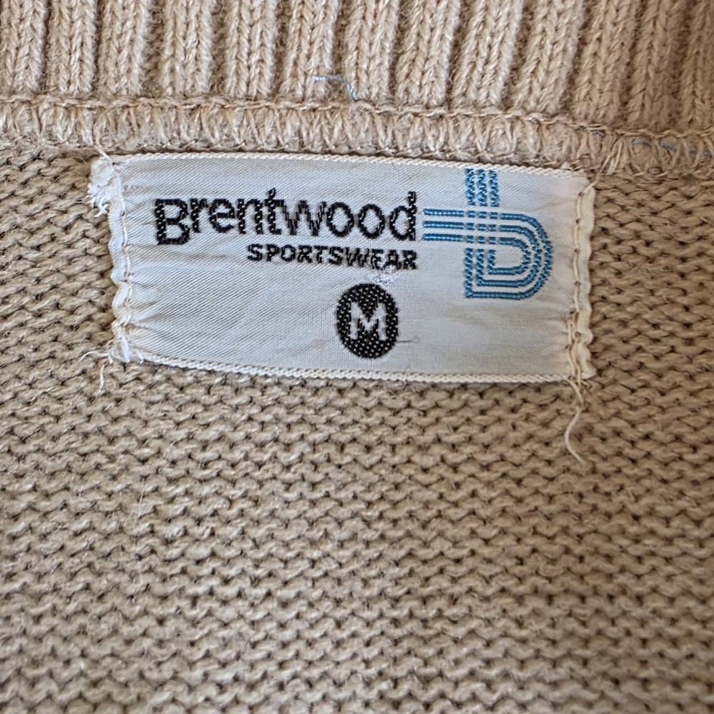 Vintage 70s Brentwood Sportwear Ski Sweater Tan Blue Womens Medium - Picture 4 of 6